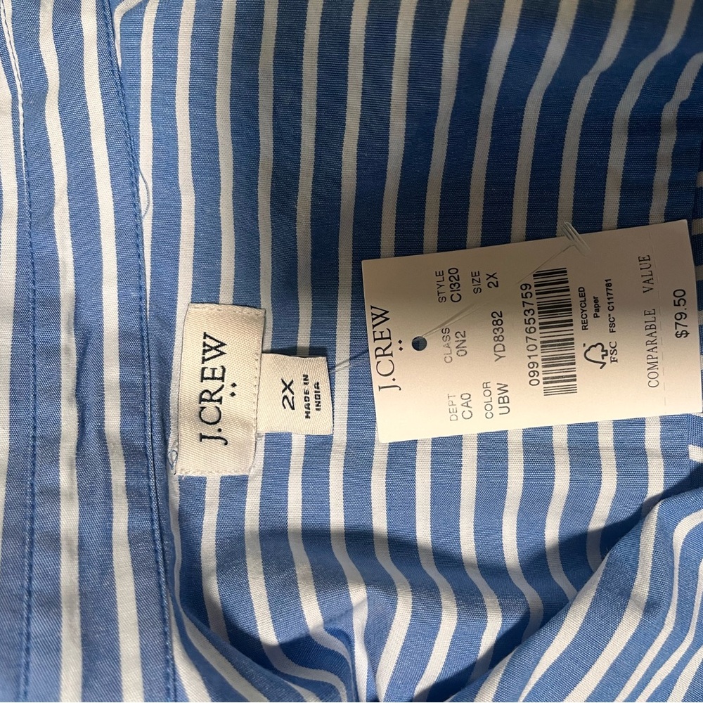 J. Crew Women's Blue and White Striped short sleeve Poplin Popover Top.NWT - Picture 5 of 9